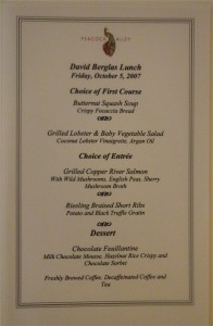 Berglas luncheon menu